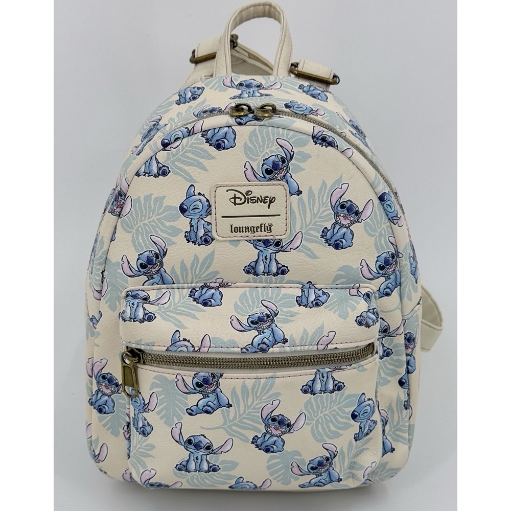 Loungefly X Disney Lilo & Stitch Mini Backpack Cream w Blue Leaf Pattern
